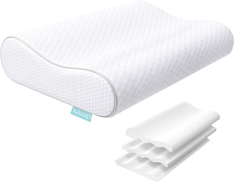 Releep Höhenverstellbares Memory Foam Kopfkissen für Verschiedene Schlafpositionen, Silbern
