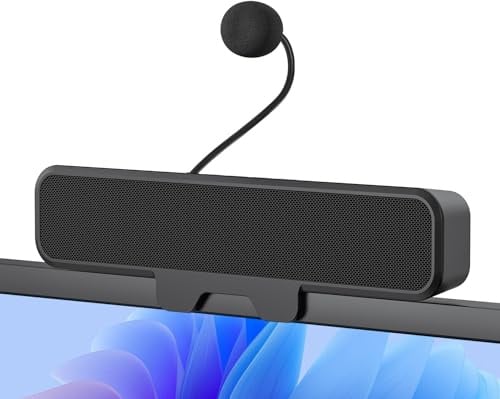 INGA Altoparlanti per computer con microfono staccabile, altoparlanti da tavolo Plug and Play, microfono muto one-touch, stereo e bassi, si attacca facilmente al monitor, compatibile con PC, Mac