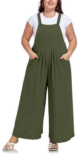 Moon Wood Salopette Donna Taglie Forti Estiva Tuta Oversize Baggy Overall a Gamba Larga con Bretelle Regolabili e Tasche