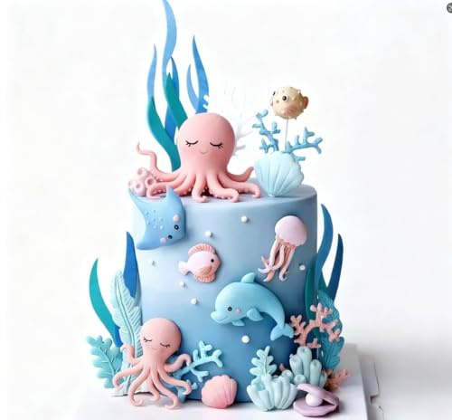 Meerestier Tortendeko Meerestier Geburtstag Kuchen Topper Ozean Party Deko | Meerestier Tortendeko Meerestier Geburtstag Kuchen Topper Ozean Themen Kuchen Dekoration für Unter Meer Themen Babydusche