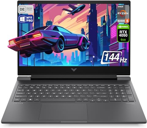 HP Victus 16 Gaming Laptop, AMD Ryzen 5-8645HS, 64 GB DDR5 RAM, 1 TB PCIe SSD, 16.1 FHD (1920x1080) IPS 144Hz Display, Nvidia Geforce RTX 4050, Backlit QWERTZ Tastatur, Windows 11 Pro, Mica Silver