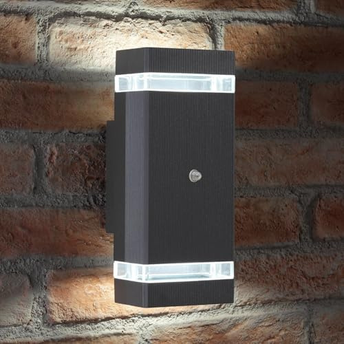 Auraglow Dusk Till Dawn Up and Down Wall Light Anthracite, Cool White | Automatic sensor security lamp, 2 bulbs included, 1100 lumen, IP44, for house exterior, porch, garage and drive