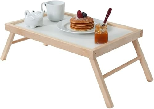 Tavolino da Letto Pieghevole in Legno di Faggio | Vassoio Colazione Multifunzione Salvaspazio | Tavolino da Poltrona con Gambe Ripiegabili | 30x50x21.5 cm