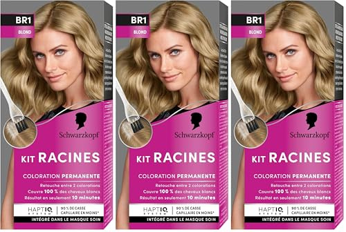 Kit Racines - Schwarzkopf - Coloration Racines Cheveux Permanente - Enrichie d’une huile nourrissante - Couverture Cheveux Blancs - Retouche entre 2 Colorations - Blond BR1 (Lot de 3)