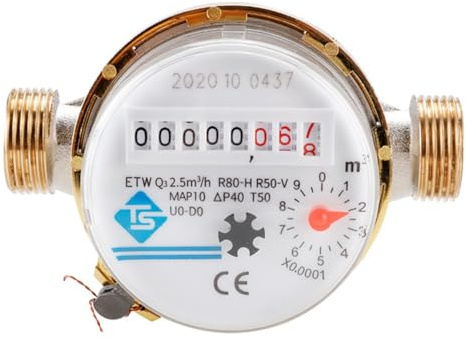 Vibsky Smart Home Mechanischer Drehwasserzähler mit Digitalanzeige, DN15, 1/5.1 cm x 3/10.2 cm Anschluss, für Kaltwasser