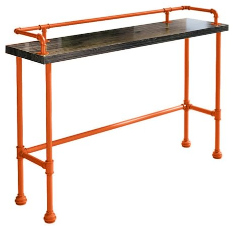 WPWSDWMX Hoher Bartisch in Industrihöhe, Tischplatte mit Reling, Einfache Montage, für Garten, Terrasse, Balkon, Poolbereich und Innenbereich(Orange,120cm/47in)