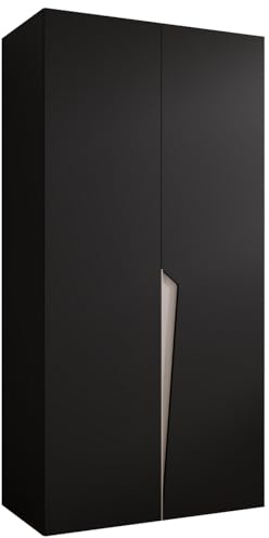 MEBLE KRYSPOL - Kleiderschrank - Garderobenschrank - 100 cm x 202 x 52 cm - Schrank mit Kleiderstange, 2 Türen - für Schlafzimmer, Flur - Piano, Schwarz, Griff Kaschmir