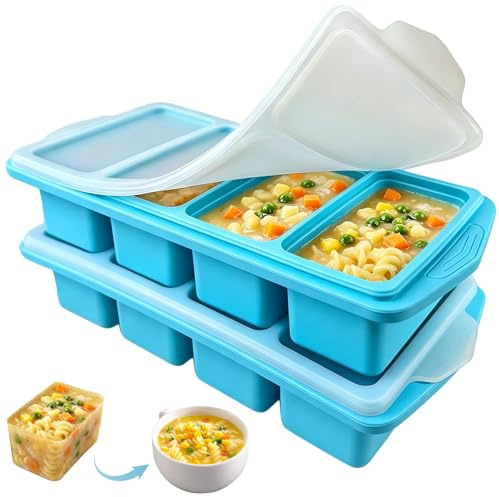 2Pack Silicone Soup Freezer Container Silicone Freezer Mould with Lid 250mL/125mL 4-Compartment S0uper Cube Storage Containers Ice Cube Tray for Broth Soup Leftovers Sauce