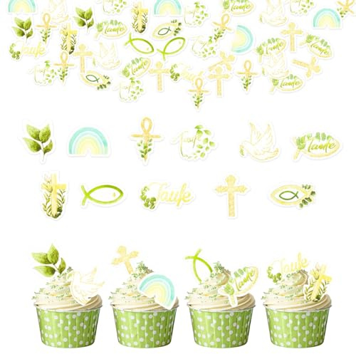 Cupcake Topper Taufe Tortendeko Essbar, Essbare Cake Topper Taufe | Essbar Deko Kommunion, Kreuzen Kuchen DekoEssbar, Tauf Kuchen DekoEssbar, Essbare Tortendeko Taufe Deko, Fisch Muffin Topper