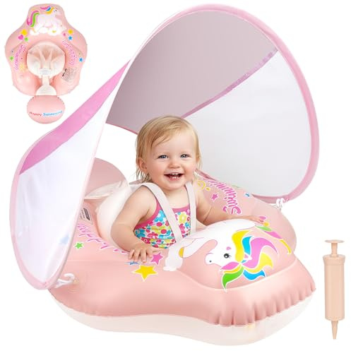 Mineup Bouee Bebe avec Pare Soleil, Flotteur Bebe Piscine, Piscine Bouee Beb, Bouet Piscin Bébé, BOU Piscin Beb Gonflable, UPF50+ Protection UV, Boue Be Parasol pour Bébé 12-36 Mois