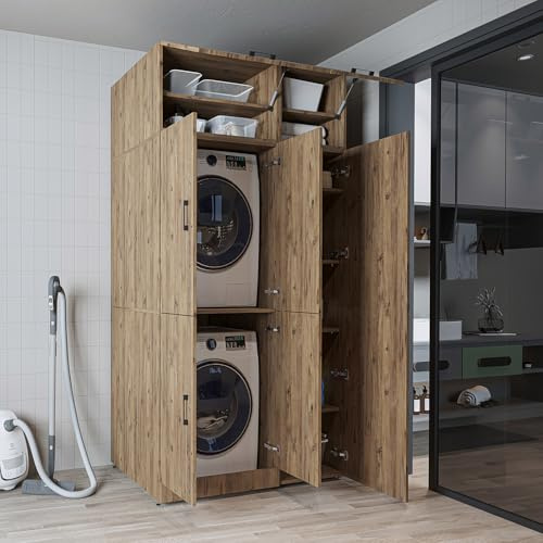 ROOMART Armadio Lavatrice Dora-II – 115 cm di larghezza per lavatrice e asciugatrice (quercia, con armadio da appoggio (115 × 230 × 73,8 cm (BHT)))