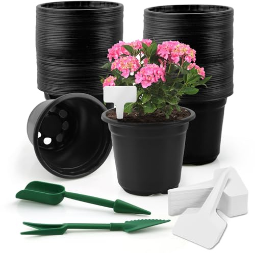 Shyllin 100 Pièces 10CM Pots de Fleurs, Pot pour Semis Exterieur,Pot Plastique Plante,Pot de Repiquage, pour la Plantation Intérieure et Extérieure (Black)