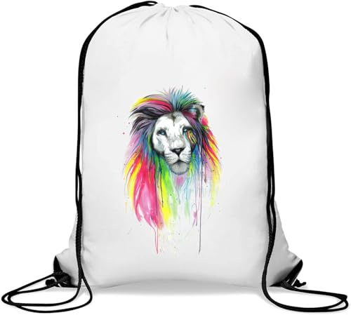 Paint splash lion art Gym Sack Casual Drawstring Bag White