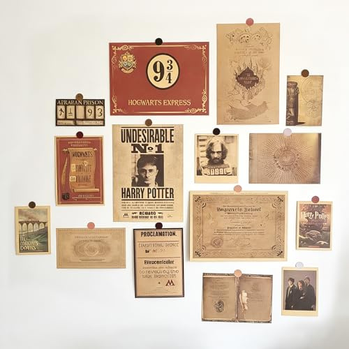 BUABUAMAR 15er Pack Vintage Poster Set Magie & Hexerei – Retro Wandkunst Kraftpapier für Dark Academia Ästhetik – Mystische Zimmerdeko, Ideal als Geschenk für Fans & Bücherwürmer (Gelb)