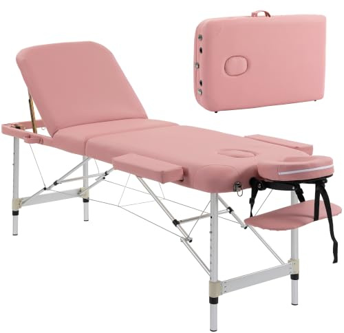 HOMCOM Camilla Masaje Plegable Portátil de Aluminio 3 Zonas 215x81 cm Rosa