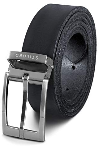STILORD Vintage Ledergürtel Herren Damen Universal Kürzbar Echtledergürtel Herrengürtel Damengürtel Büffelleder, Farbe:schwarz | Schnalle gebürstet - silbern I I, Größe:Universal 80-130 cm