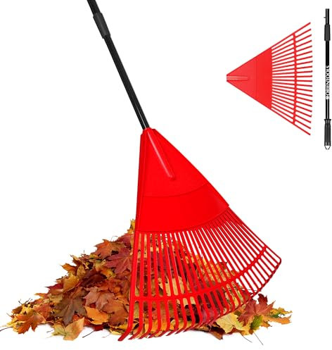 ORIENTOOLS Garden Leaf Rake, Garden Rakes for Lawns Leaves with Adjustable Handle 107-153 cm, 22 Strong Tines Plastic Head Shrub Rake, Yard Garden Rake for Lawns, Grass, Flower Beds Leaves Cleaning