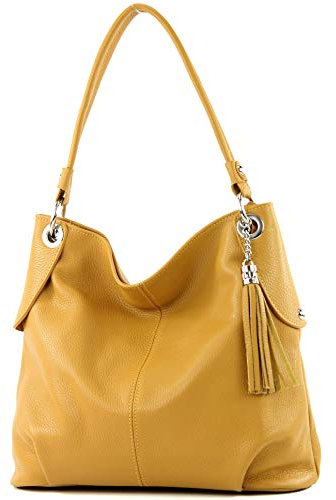 modamoda de T185 Damen Leder Schultertasche Handtasche handmade in Italy, Farbe:Senfgelb