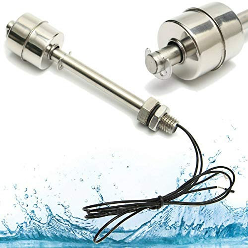 SUPERTOOL Interruptor Flotante L200mm, Sensor de Nivel de Agua Líquido de Acero Inoxidable Interruptor de Flotador Vertical Utilizado en Electricidad, Drenaje, Control de Nivel y Alarma