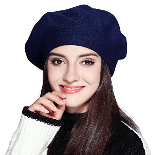 MOSNOW Baskenmütze/Baskenmütze/Baskenmütze, klassisch, aus Kaschmir, für Damen, französische Künstler, Baskenmütze - Blau - Large