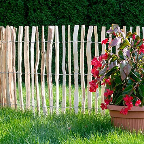 Staketenzaun Holzzaun Haselnussholz Zaunlatte Rollzaun Kastanienzaun imprägniert Haselnuss (90cm x 5m, Lattenabstand: 7-8 cm)