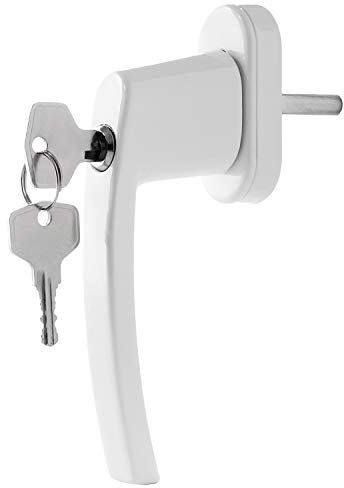 Manillas para ventana con cerradura (2 unidades, cierre uniforme, protección para niños con cerradura en longitud de pasador de 35 mm), color blanco RAL 9016