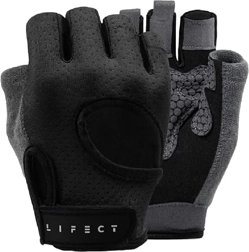 LIFECT Essential Atmungsaktive Trainingshandschuhe, Fingerlose Trainingshandschuhe zum Gewichtheben mit Knöchelgelenk und gebogener offener Rückseite, für Powerlifting, Crossfit, Damen und Herren