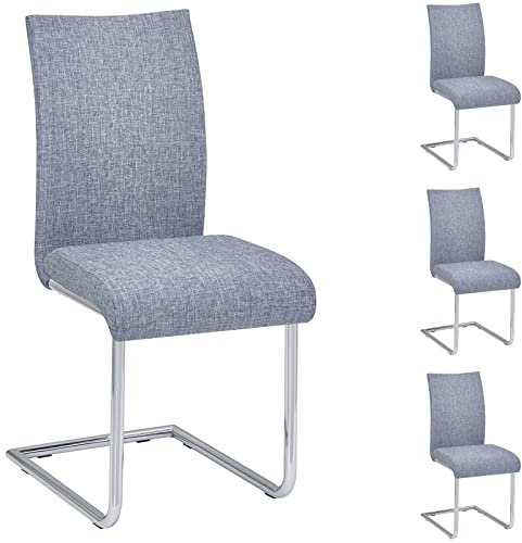 IDIMEX Esszimmerstuhl ALADINO modernes Design, Schwingstuhl Freischwinger Küchenstuhl, Set mit 4 Stühlen Stoffbezug in grau