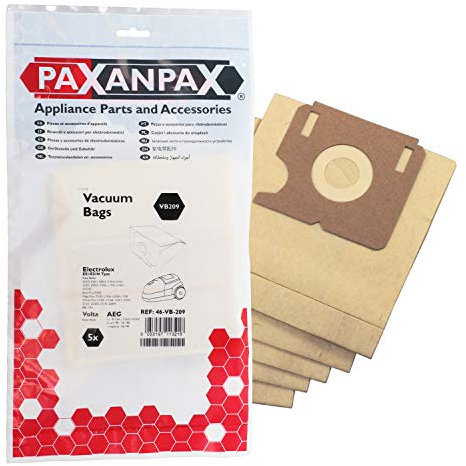 Paxanpax VB209, VB209-Sacchetti compatibili per Electrolux 'E51/E51N' The, Elite, Z2320, Z2330, Filio Z1905, Mega Boss, Mondo Plus, Z2300-Z2315, Xio Z1005-1030, Confezione da 5, Carta, Marrone