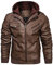 HOOD CREW Men’s PU Faux Leather Motorcycle Bomber Jacket With a Removable Hood Brown M