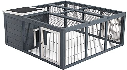 PawHut Rabbit Hutch Outdoor, Guinea Pig House, Bunny Run Cage with Openable Top for 2 Rabbits, 123 x 120 x 52cm, Grey