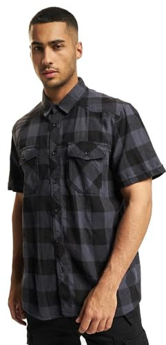 Brandit Check Shirt Short Sleeve, Farbe: Black/Grey, Größe: 4XL