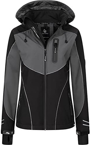 Rock Creek Damen Softshell Jacke Windbreaker Regenjacke Übergangsjacke Softshelljacke Damenjacke Regenmantel Outdoorjacke Kapuze D-464 Schwarz XL