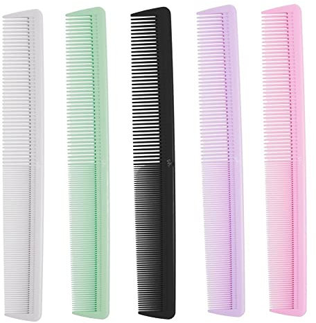 Simply Hair 5pc Hairdressing Comb Set, Strong and Sturdy Hair Cutting Tool, Mixed Colors (Pink, Purple, Green, White, Black), 22cm Length