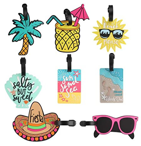 Jzhen 8 StüCk GepäCkanhäNger,Pvc-Koffer-Tags,Niedliche Strandserie ReisegepäCkkarikatur-Id-Tags Mit Namen Adressetiketten FüR Kinder MäNner Frauen