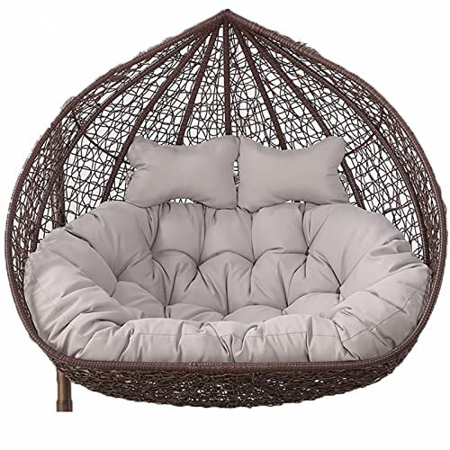 SPXMQSS HäNgekorb Sitzkissen Zweisitzer, Abnehmbar Wasserdicht Double HäNgesessel Kissen, HäNgeschaukel RüCkenkissen Mit KopfstüTze Und Riemen FüR Indoor Garten Im Freien (Grey)
