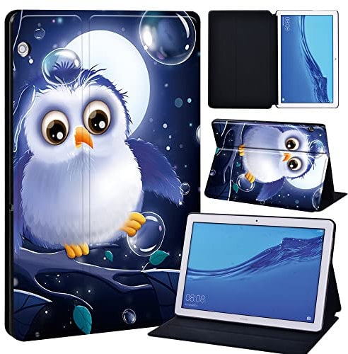 FINDING CASE For Huawei MediaPad T5 10 10.1 Inch Tablet - Printed PU Flip Leather Smart Lightweight Shell Stand Cover Case for MediaPad T5 10 10.1 (white cute owl)