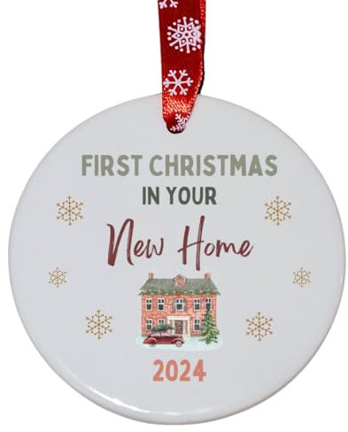 Second Ave First Christmas in Your New Home White Ceramic Hanging Circle Christmas Xmas Tree Decoration Bauble