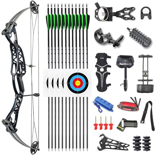 HNZMDY Bogenschießen Compoundbogen Set 40-60lbs Verstellbarer Rechts/Linkshänder Jagdbogen Compound Bogen für Erwachsene mit Pfeile Alle Zubehör für die Outdoor Jagd (Typ 2: Schwarz Set)