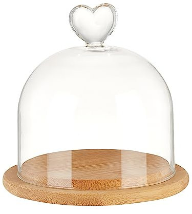 nbeads Cloche Ronde en Forme de Dôme en Verre, Mini Cloche en Verre Cloche Cloche Plante Terrarium Décor avec Base en Bambou pour Décorations D'Artisanat de Fleurs, 10.8×10.7cm