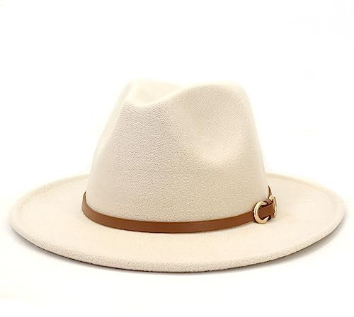 CCAKXCJJ Fedora-Hüte für Herren und Damen, Filz-Hut, breite Krempe, Panamahut mit Gürtelschnalle, Beige, Einheitsgr��e