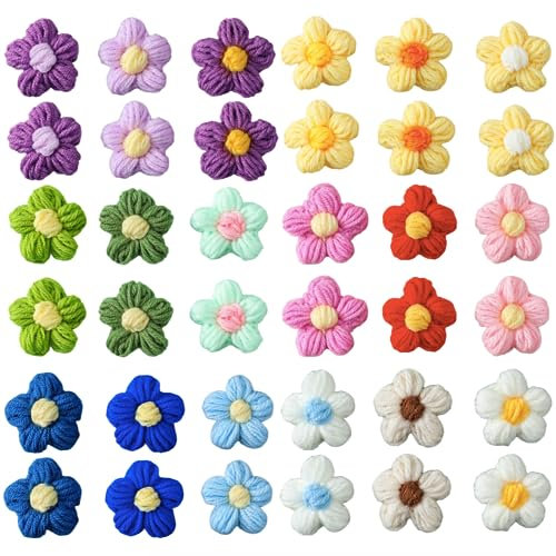 36 Stück handgefertigte Häkelapplikationen Blumen für Bastelarbeiten, Nähen, DIY, Hüte, Jacken, Rucksäcke, Jeans, Geschenkpakete, Party-Dekoration.