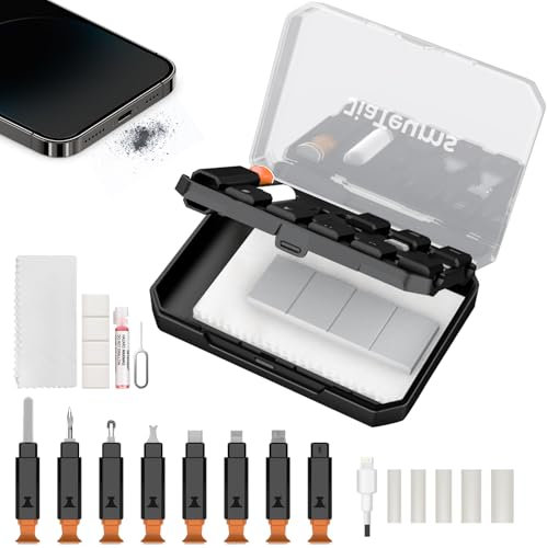 JiaTeums Handy Reinigungsset für iPhone, 14 in 1 Reparierbarer Handy-Ladeanschluss und Ladekabel für Airpod, Zur Reinigung von Mobiltelefonen, Kopfhörern, Tablets Schwarz