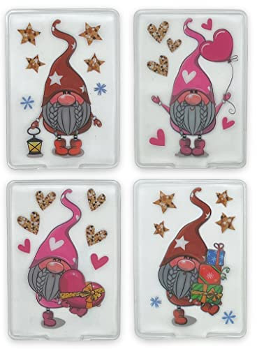 Handwärmer Taschenwärmer Sets wiederverwendbar, Wärmepad für kalte Tage und für unterwegs, Wärmeknickkissen mit tollen Motiven (4er-Set Herzige Wichtel)