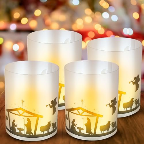 12Pcs Windlicht Tischdeko Weihnachten Deko, Weihnachten Tischdeko,Windlicht Weihnachten,Windlicht Tischdeko mit dem Aufdruck Geburt Jesu - Perfekt zum Dekorieren von Weihnachts- und Adventstischen