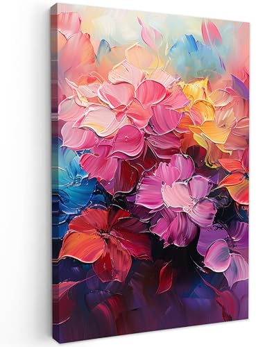 MuchoWow© Leinwandbild Groß XXL Dekoration Wohnzimmer Bilder Pictures Wall | 80x120 cm - Decoration Living Room Wohnungs Deko Moderne Bild Blumen - Rosa - Aquarell - Kunst