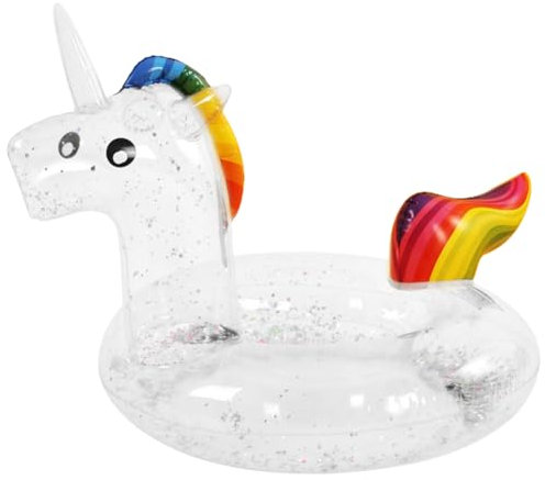 APZRYFF Unicorn Swimming Ring, Unicorn Pool Inflatables, Unicorn Pool Float with Glitter, Transparent Swimming Ring, Inflatable Unicorn Tube for Kids and Adult Pool Party Summer Beach Supplies