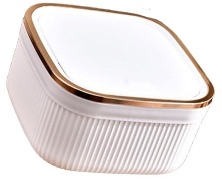 Baoblaze Mini Trash Can Desk Trash Bin Multipurpose Modern Small Storage Bin Garbage Basket with Lid for Office Bedroom Beside Kitchen, White and Rose Gold