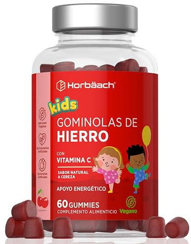 Eisen Gummibärchen Kinder mit Vitamin C | 2 Monate Vorrat | 7mg Eisenaufnahme mit 20mg Vitamine C erhöhen | Palmölfrei | 60 Vegane Gummies | Iron Supplement for Kids | Horbaach