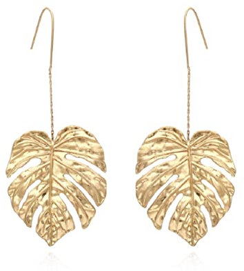 Palmblatt-Ohrringe für Frauen, Monstera-Blatt-Ohrringe für Mädchen, Böhmische Blatt-Strand-Tropfen Ohrringe, Tropische Palmblatt-Aussage-Ohrringe, Blatt Schmuck (Gold)